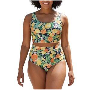 Old Navy Citrus Print High-Waisted Cross-Front Bikini Swimsuit Set Size XL NWT